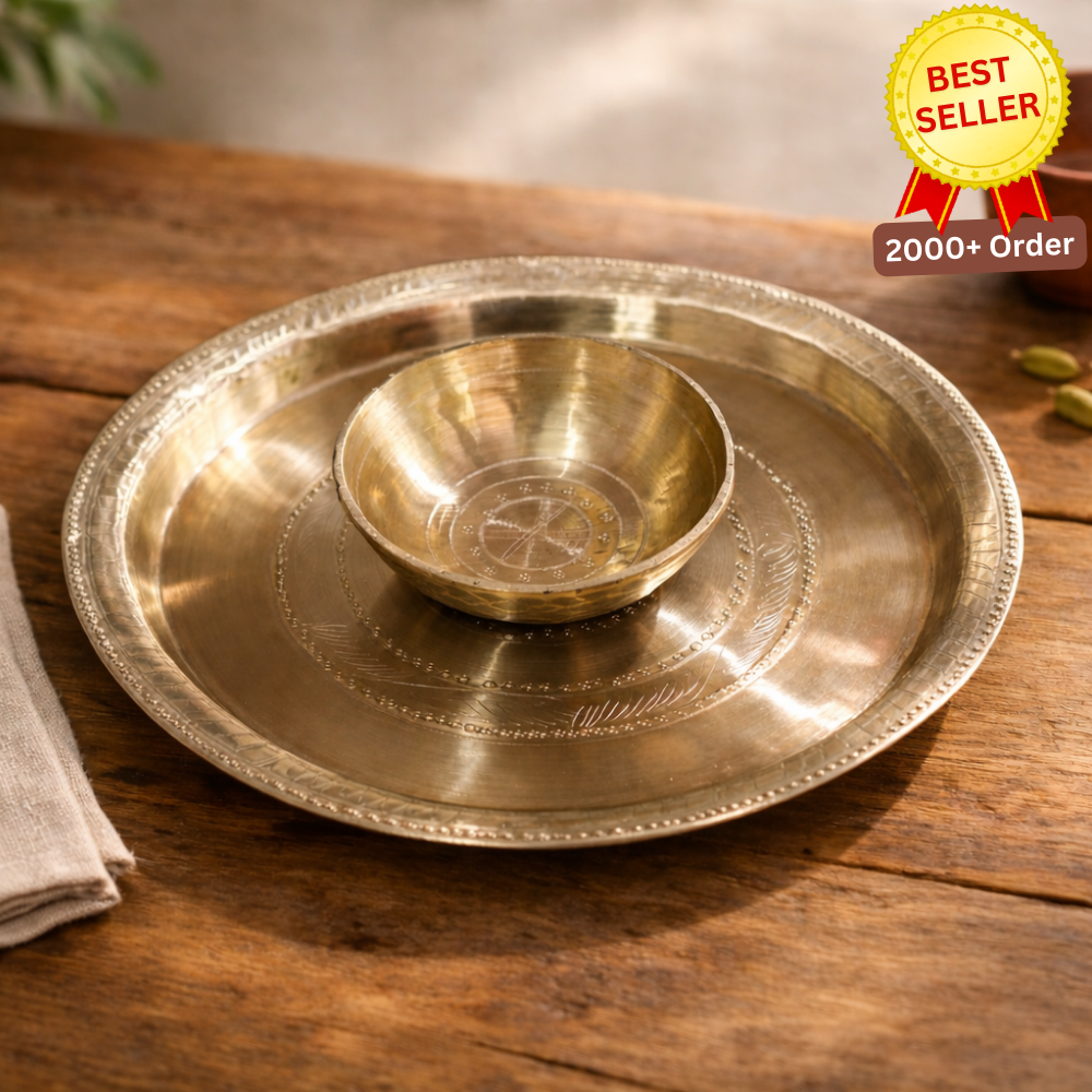 Standard GI Tagged Sarthebari Kansa (Bell Metal) Plates & Bowl(Kahor Kahibati) - Handcrafted for Ayurvedic Benefits