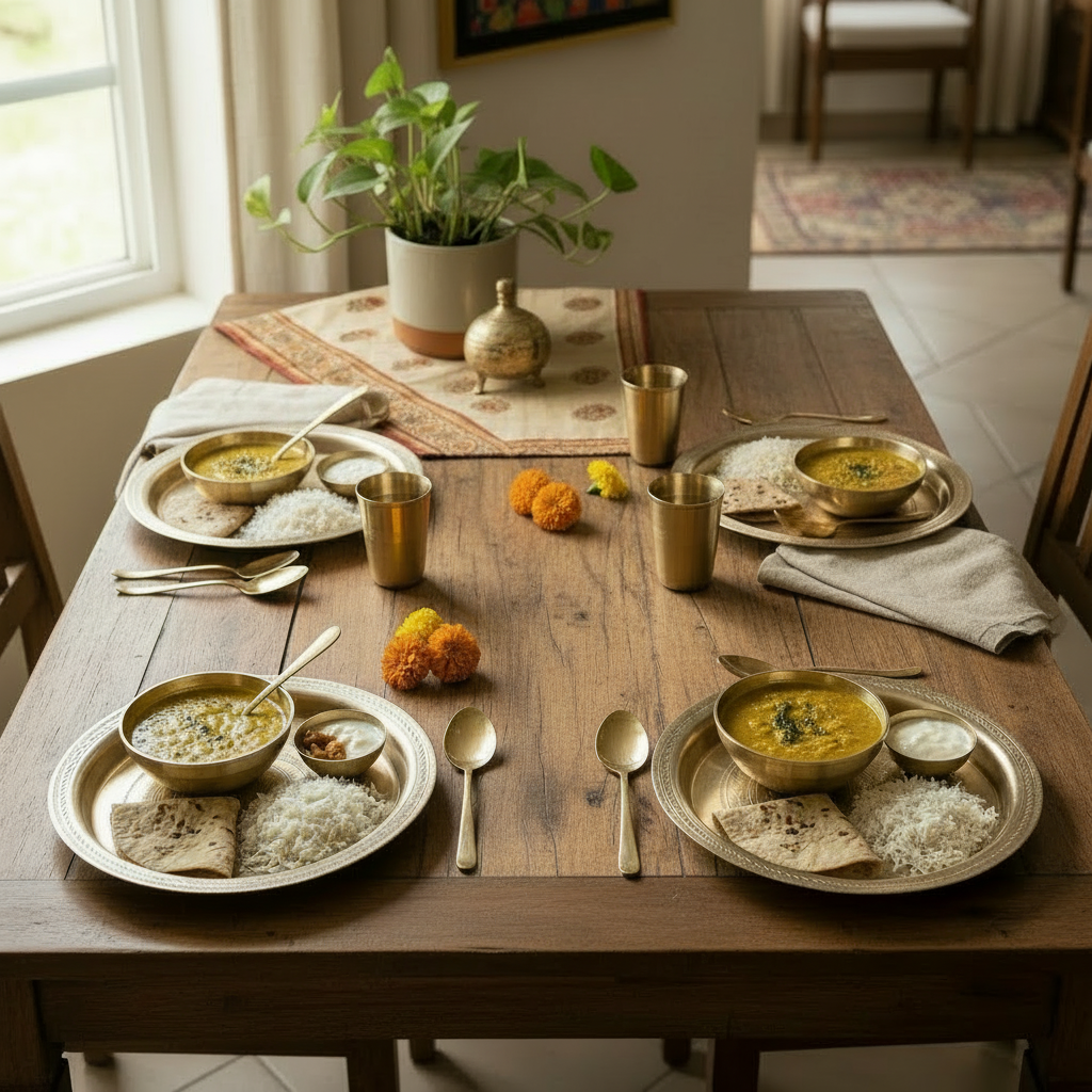 Premium GI Tagged Sarthebari Bell Metal Plate and Bowl Set (Kahor KahiBati)- Handcrafted for Timeless Ayurvedic Dining