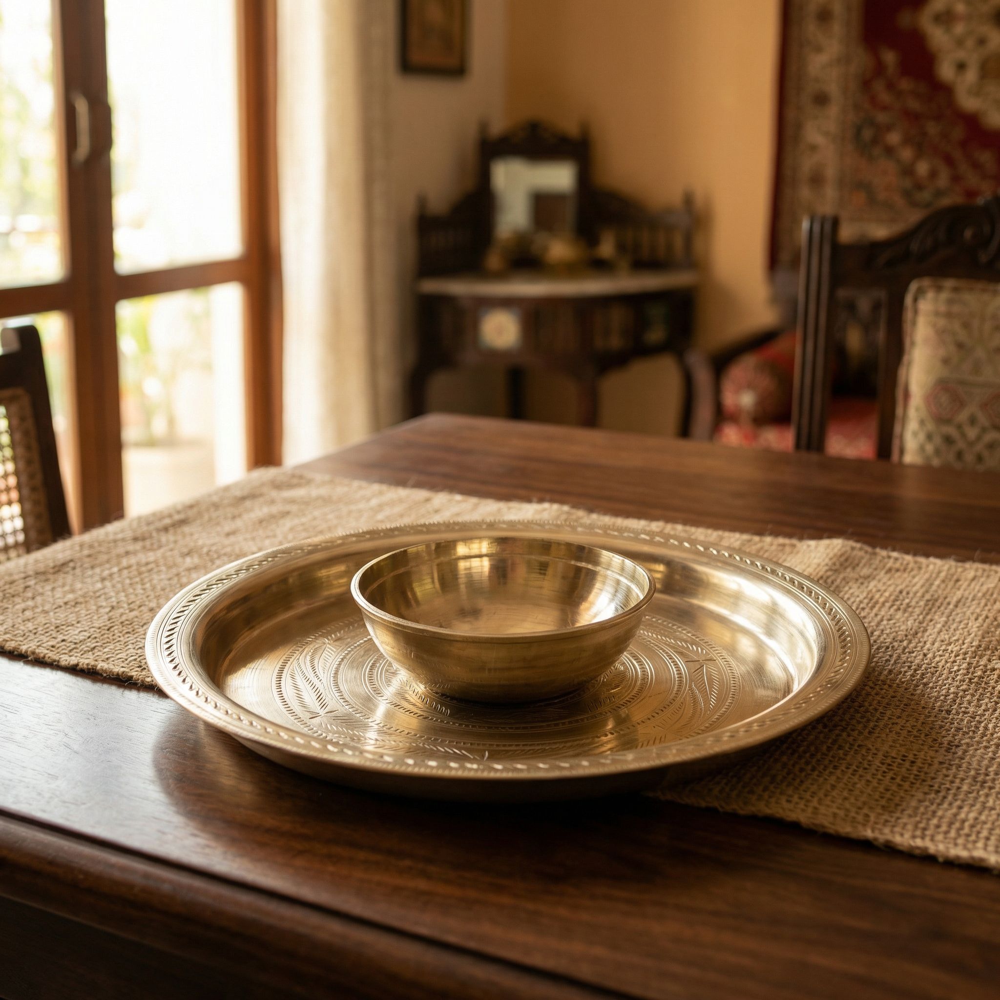 Premium GI Tagged Sarthebari Bell Metal Plate and Bowl Set (Kahor KahiBati)- Handcrafted for Timeless Ayurvedic Dining