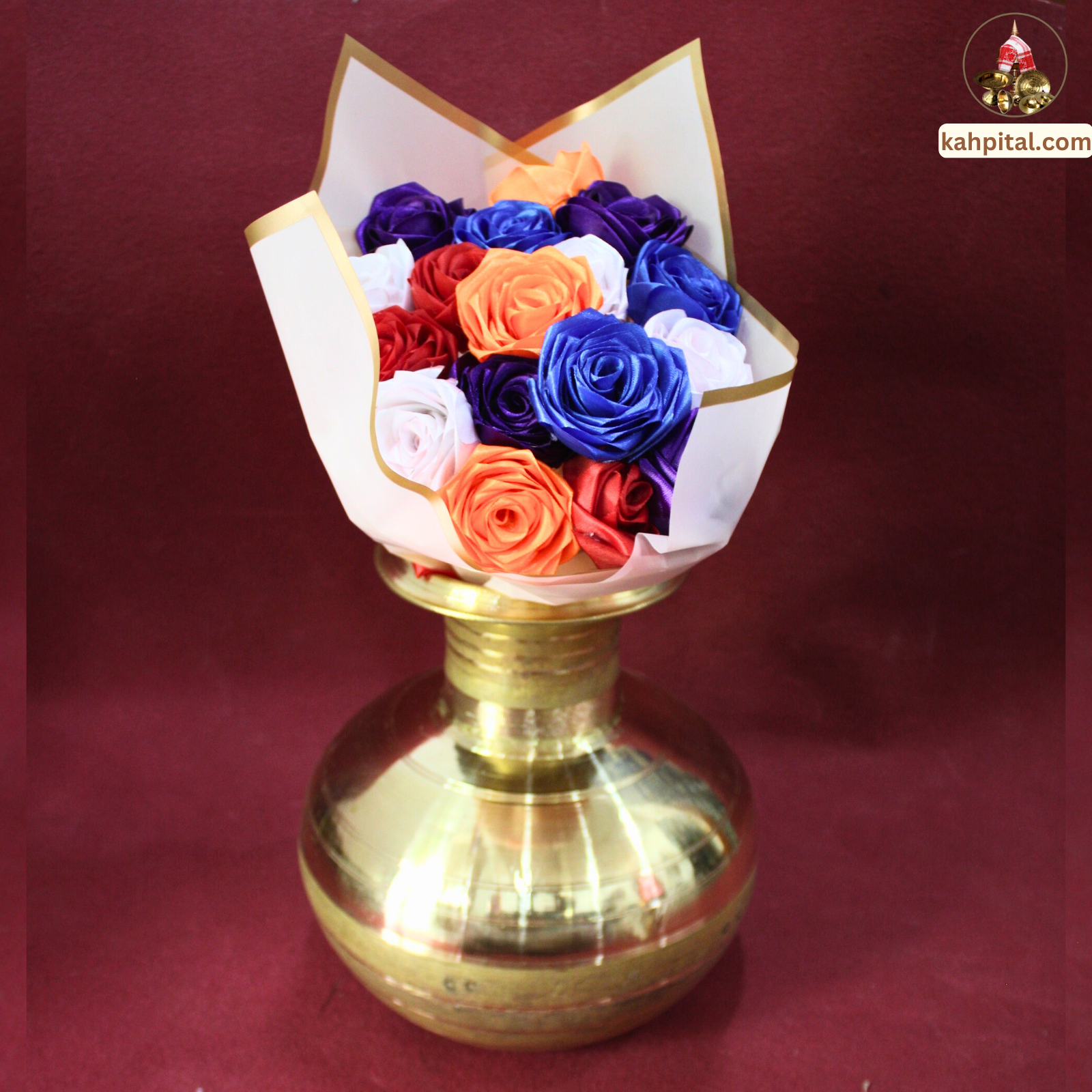Metal Vase with Artificial Multiple Colour Rose Bouquet for Home Decor & Gifting