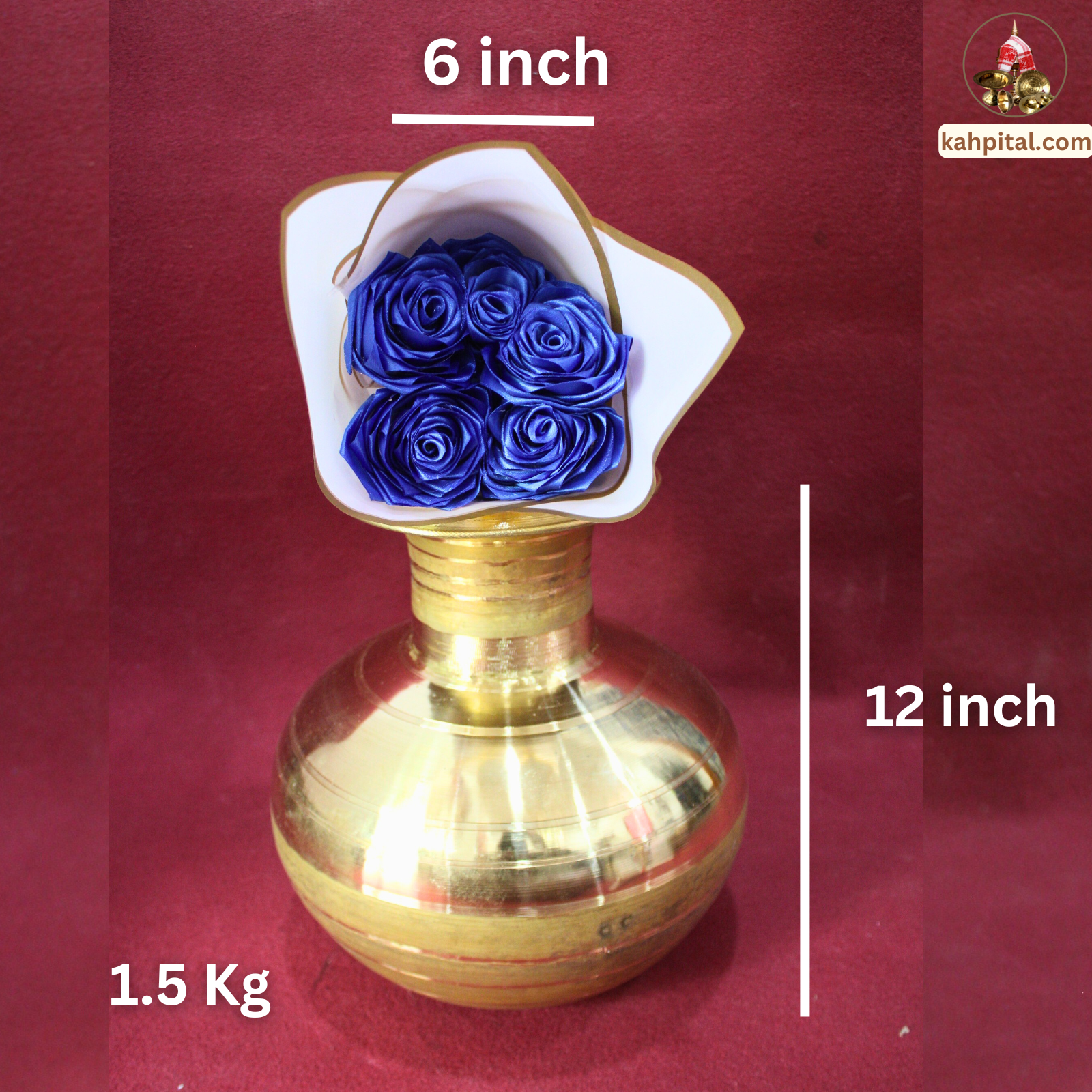 Metal Vase with Artificial Blue Rose Bouquet for Home Decor & Gifting