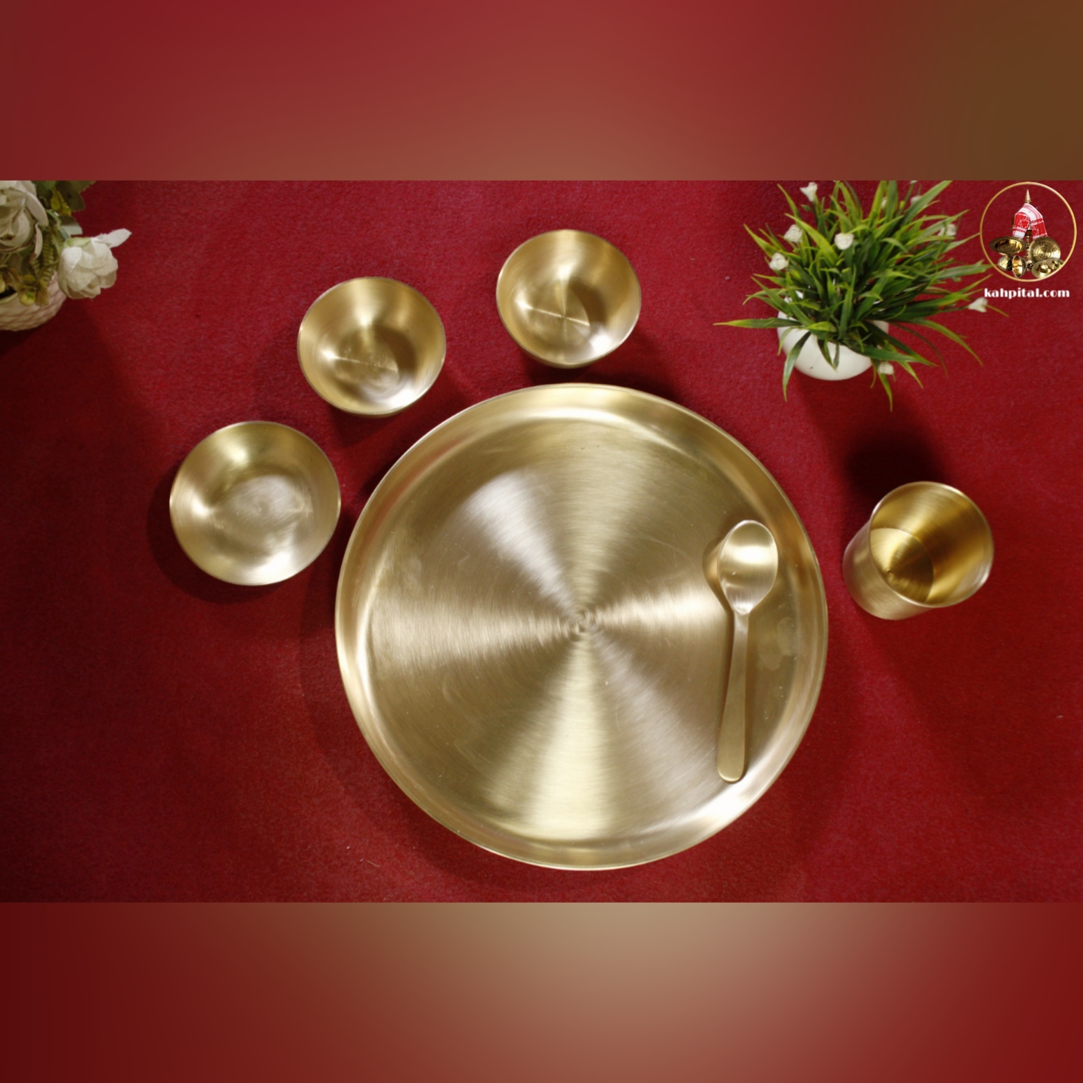 Premium Handmade Kansa Dinner Set – Traditional Elegance with Ayurvedic Benefits (Curved Rim)-KahPital.com