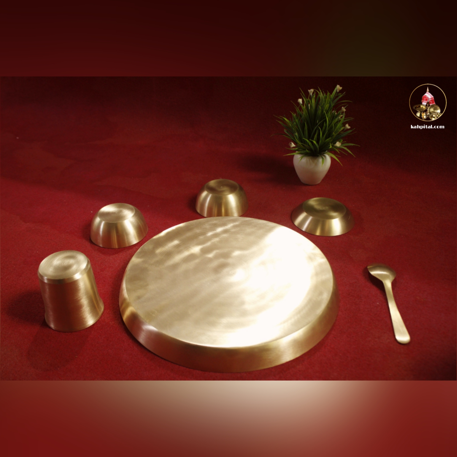Premium Handmade Kansa Dinner Set – Traditional Elegance with Ayurvedic Benefits (Curved Rim)-KahPital.com