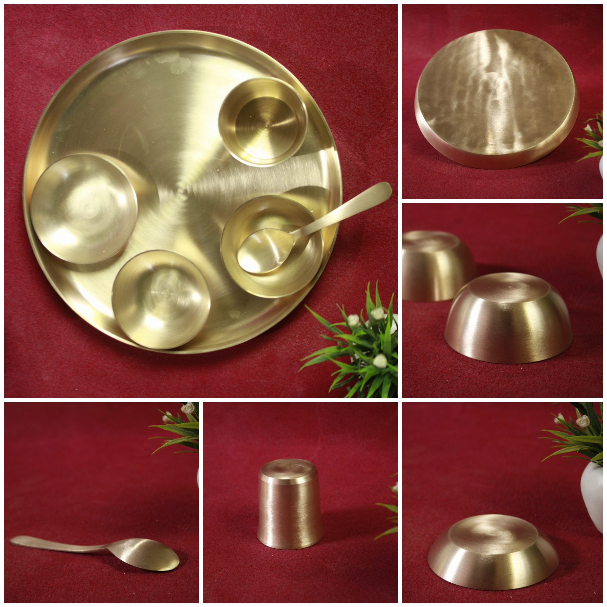 Premium Handmade Kansa Dinner Set – Traditional Elegance with Ayurvedic Benefits (Curved Rim)-KahPital.com