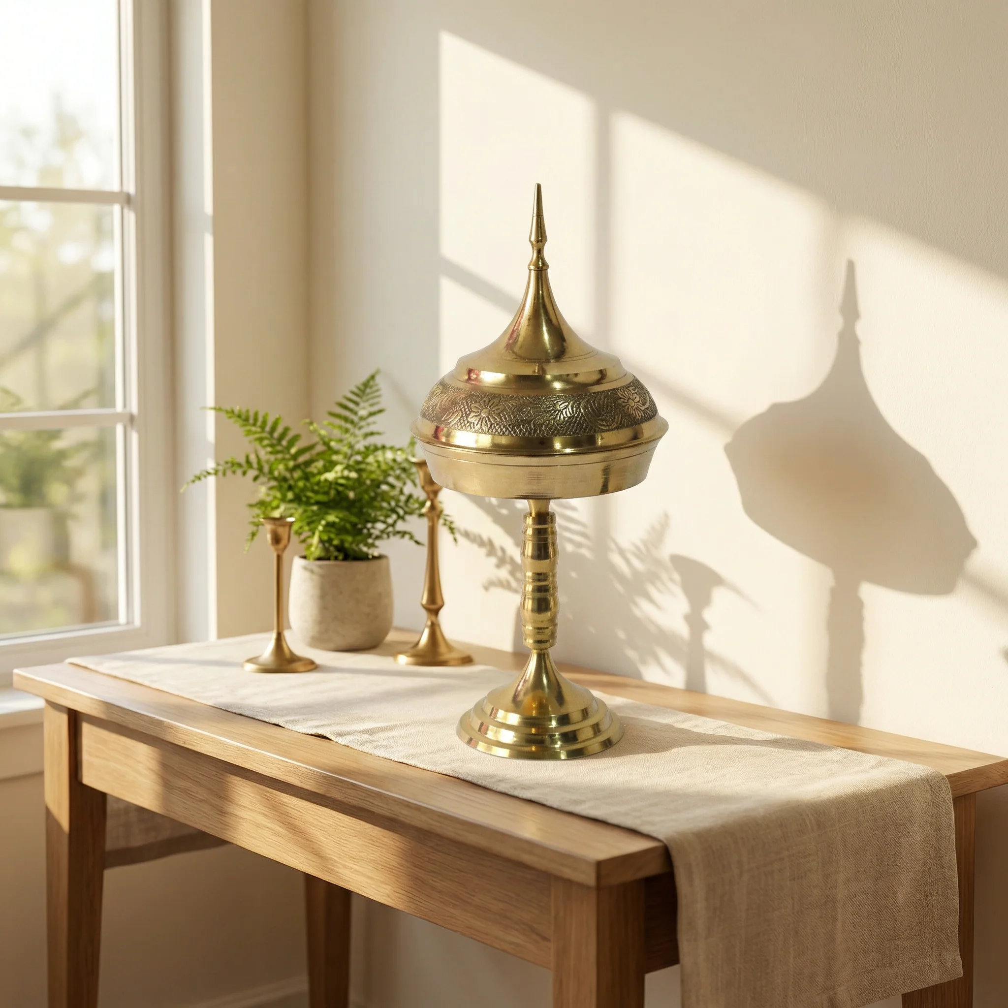 Premium Brass Handmade Showpiece Assamese Xorai for Home Decor & Gifting (Golden)