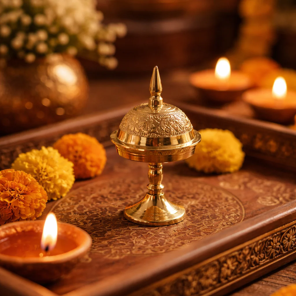 Premium Brass Handmade Showpiece Assamese Small Xorai for Home Decor & Gifting (5 Inch, Golden)