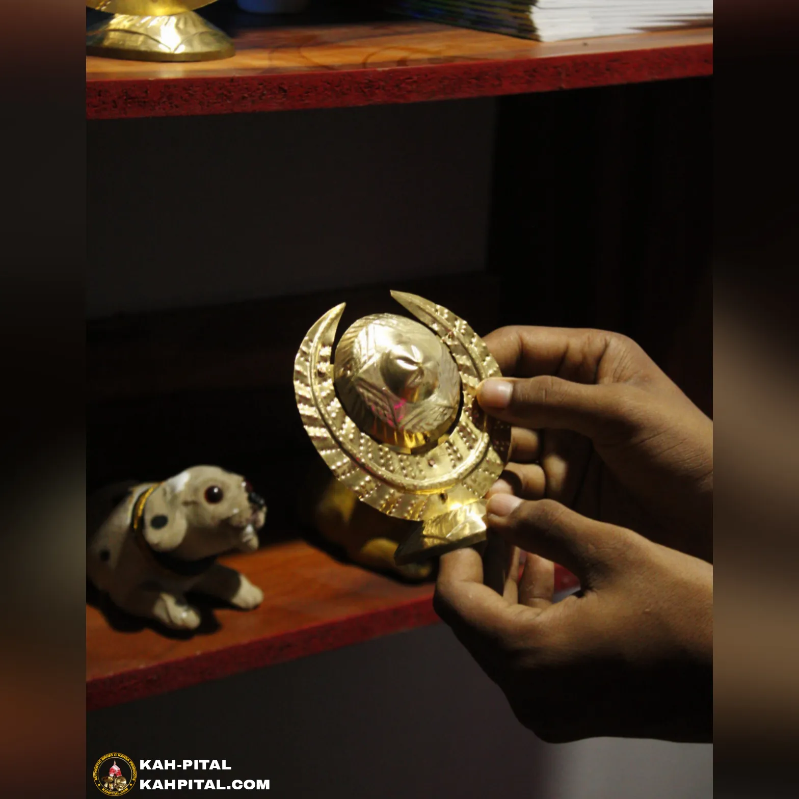 Assamese Japi with Stand for Home Decoration (Brass Item)