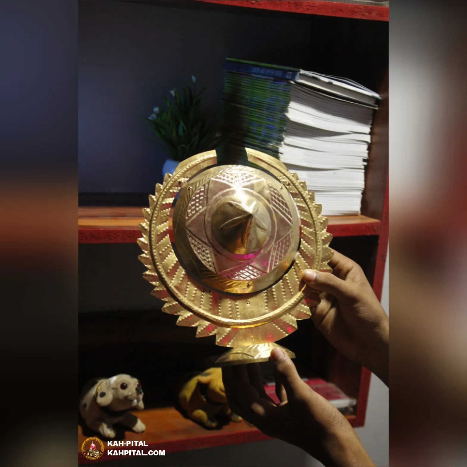 Assamese Japi with Stand for Home Decoration (Brass Item)