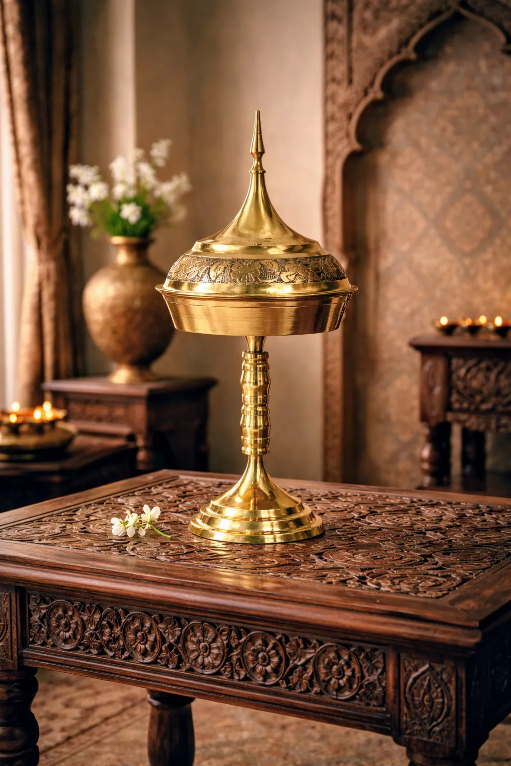 Premium Brass Handmade Showpiece Assamese Xorai for Home Decor & Gifting (Golden)