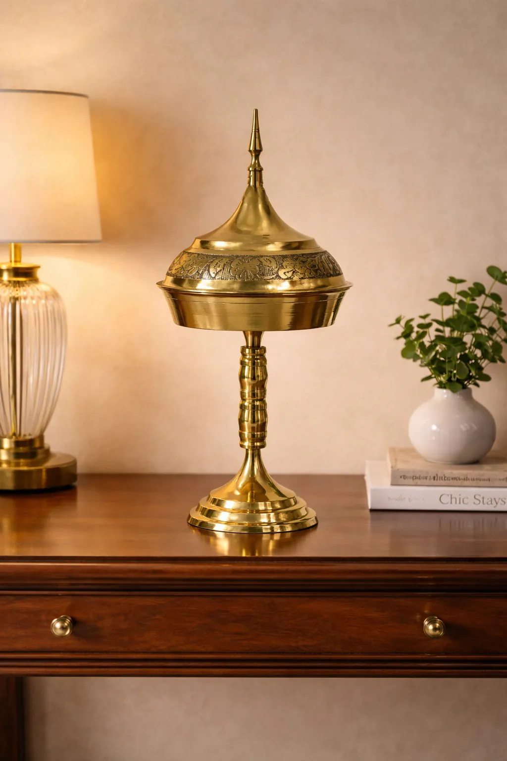 Premium Brass Handmade Showpiece Assamese Xorai for Home Decor & Gifting (Golden)