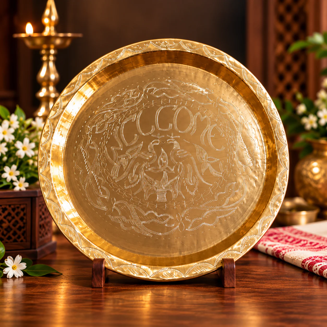 Handcrafted Premium Brass Tray perfect for Dining,Puja,Gifting