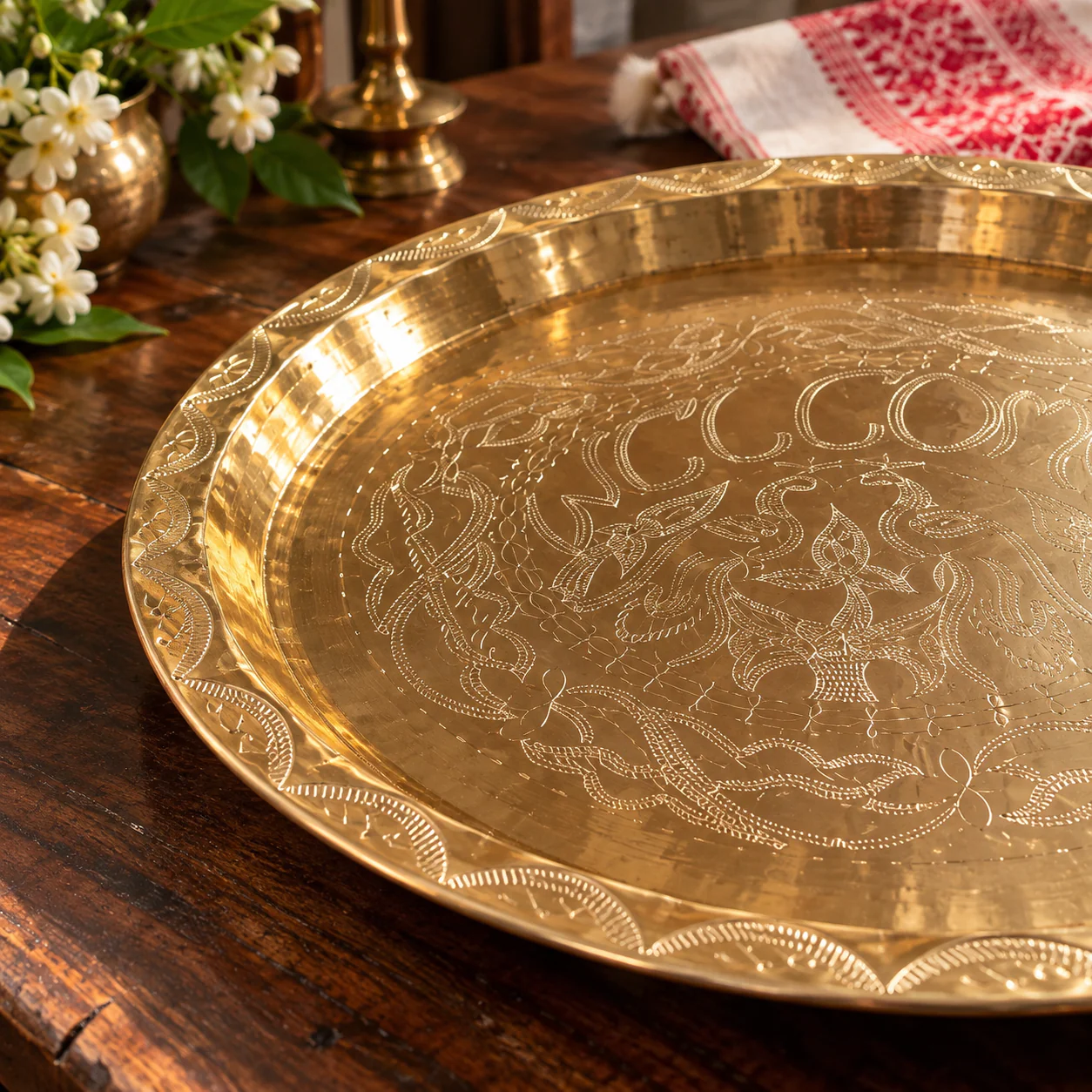 Handcrafted Premium Brass Tray perfect for Dining,Puja,Gifting