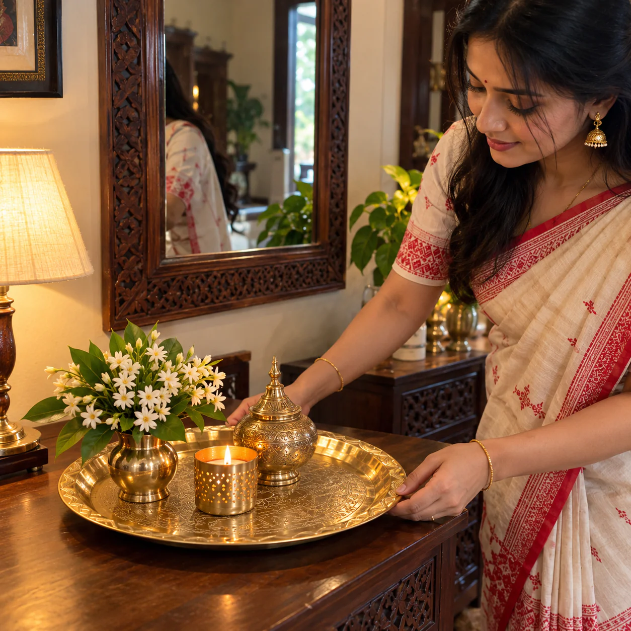 Handcrafted Premium Brass Tray perfect for Dining,Puja,Gifting