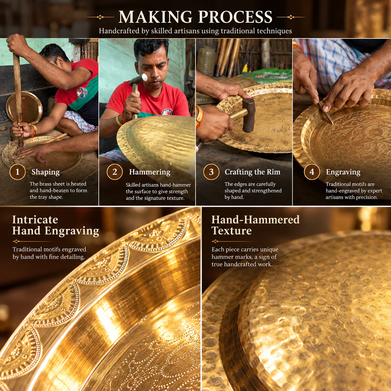 Handcrafted Premium Brass Tray perfect for Dining,Puja,Gifting