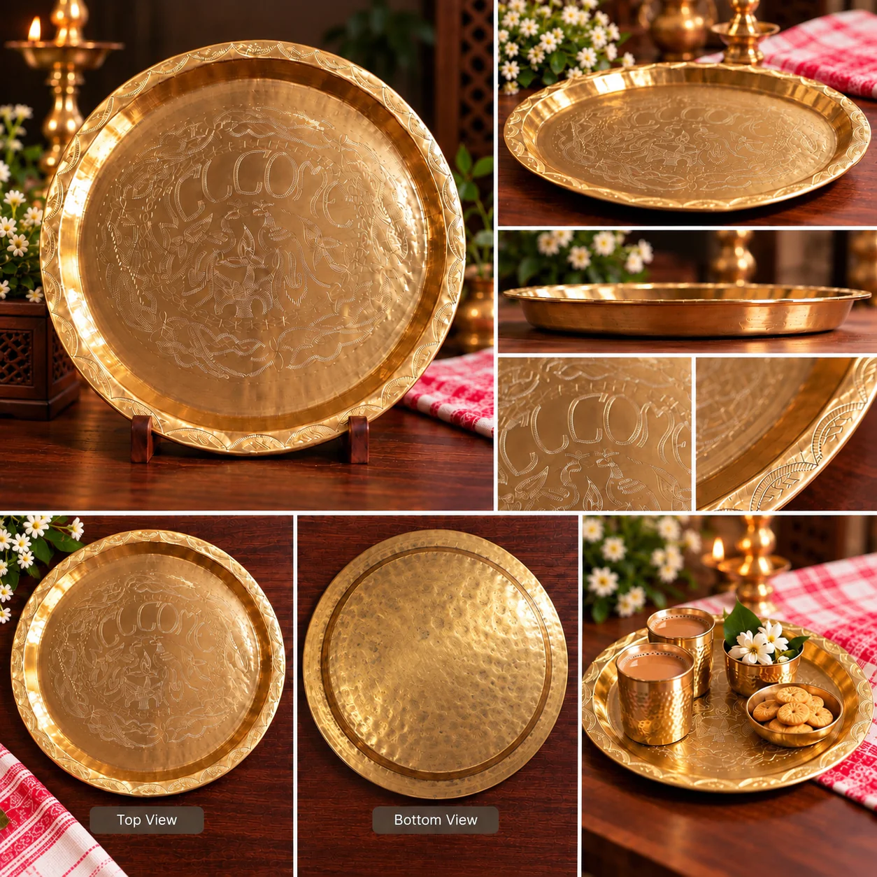Handcrafted Premium Brass Tray perfect for Dining,Puja,Gifting