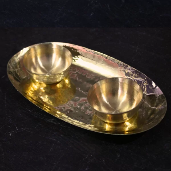 Handcrafted Brass Tray and Small Bowl Set for Dining