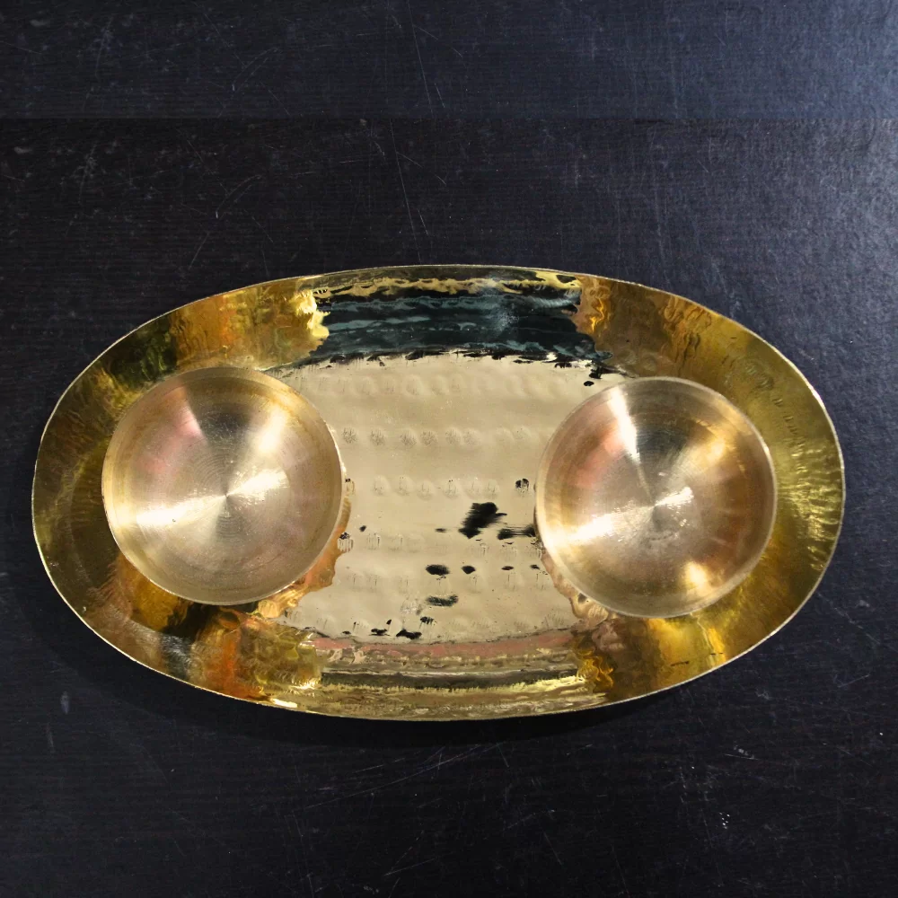 Handcrafted Brass Tray and Small Bowl Set for Dining - Image 4