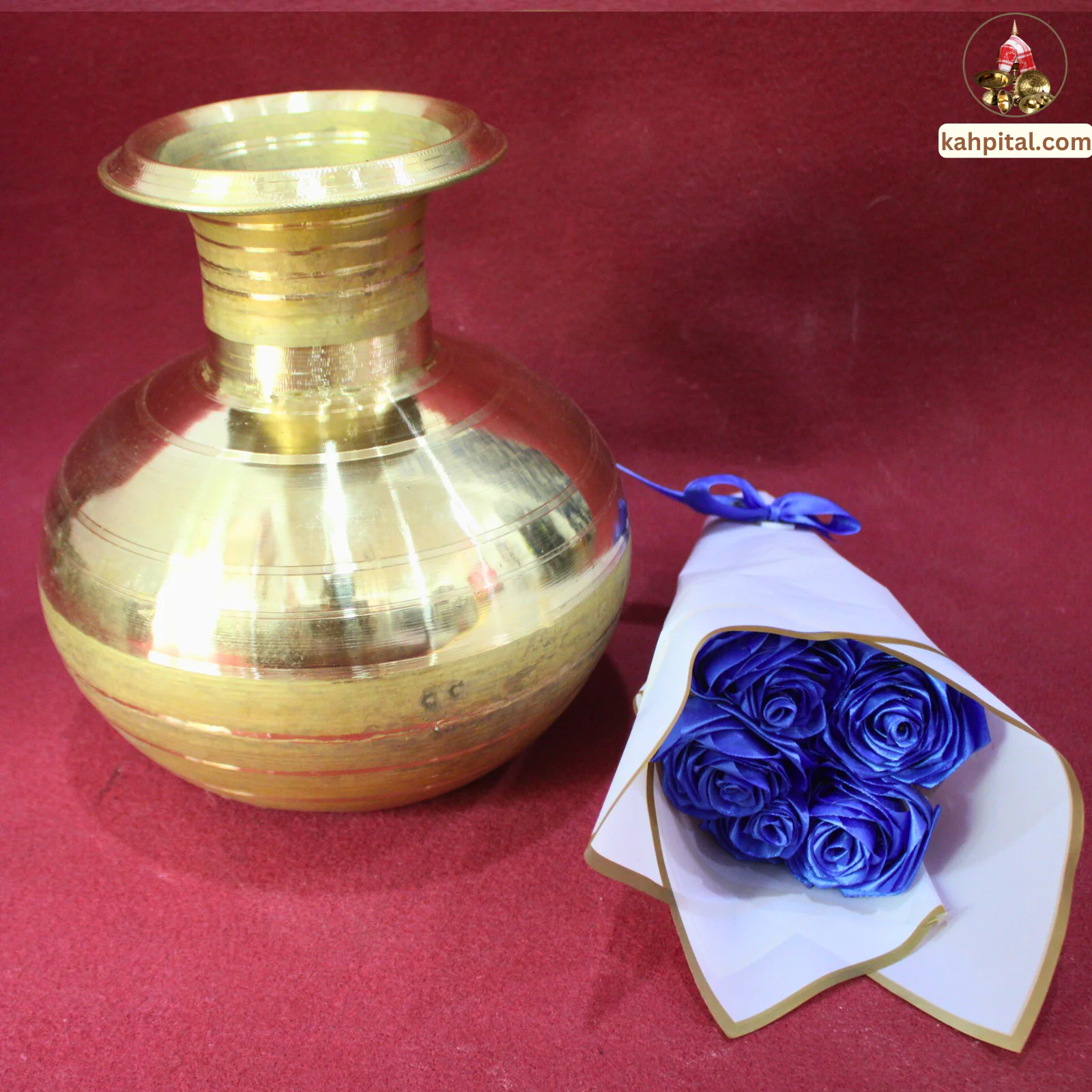 Metal Vase with Artificial Blue Rose Bouquet for Home Decor & Gifting