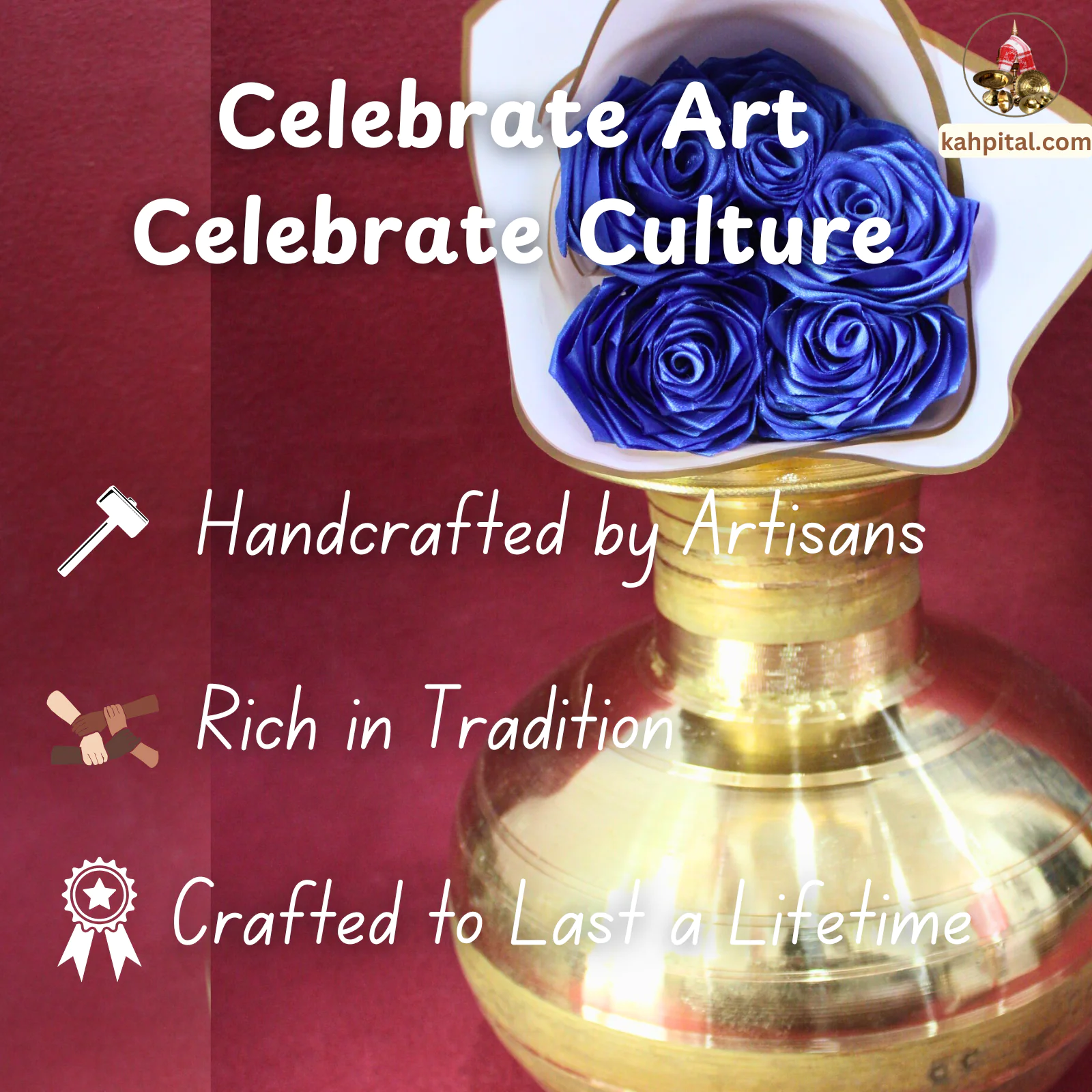 Metal Vase with Artificial Blue Rose Bouquet for Home Decor & Gifting