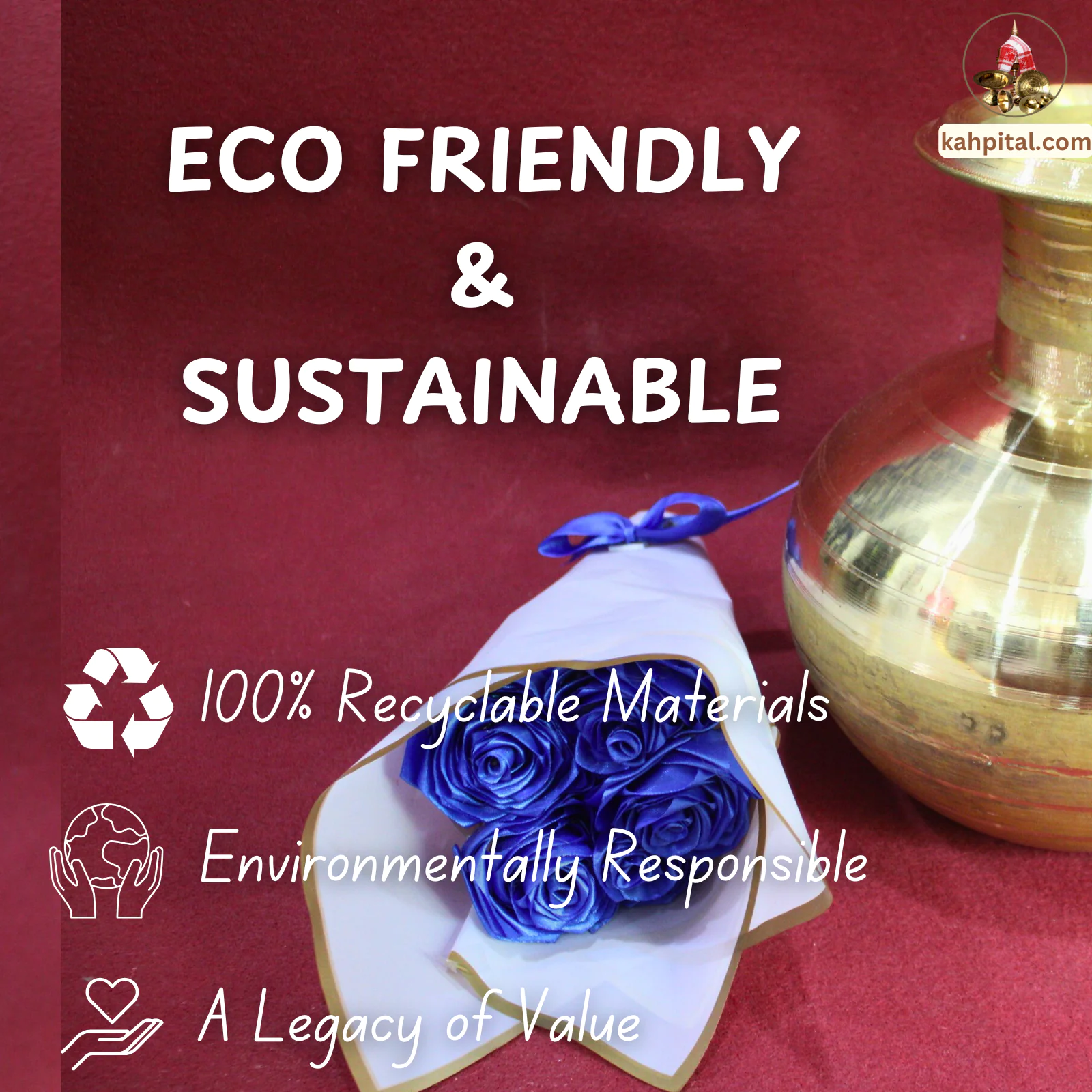 Metal Vase with Artificial Blue Rose Bouquet for Home Decor & Gifting