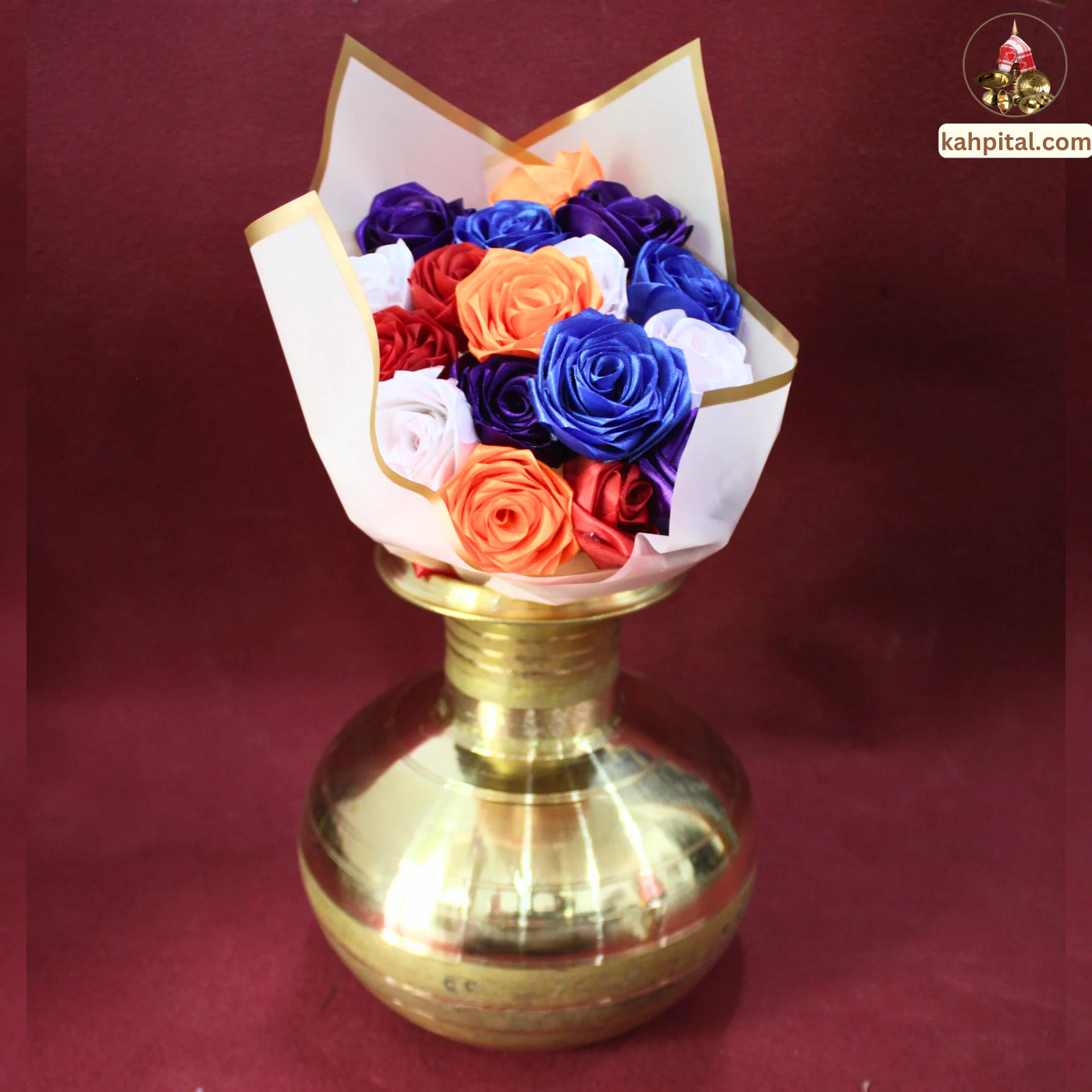 Metal Vase with Artificial Multiple Colour Rose Bouquet for Home Decor & Gifting