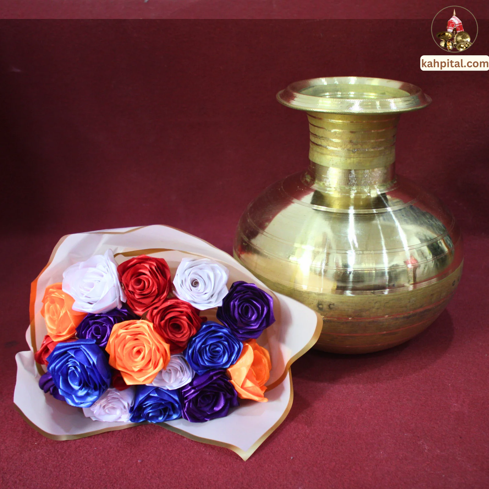 Metal Vase with Artificial Multiple Colour Rose Bouquet for Home Decor & Gifting