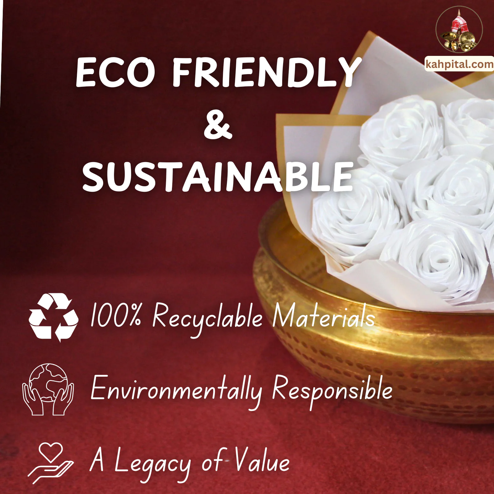 Blooming Uruli Set, Brass Uruli with Rose Bouquet for Home Decor & Gifting