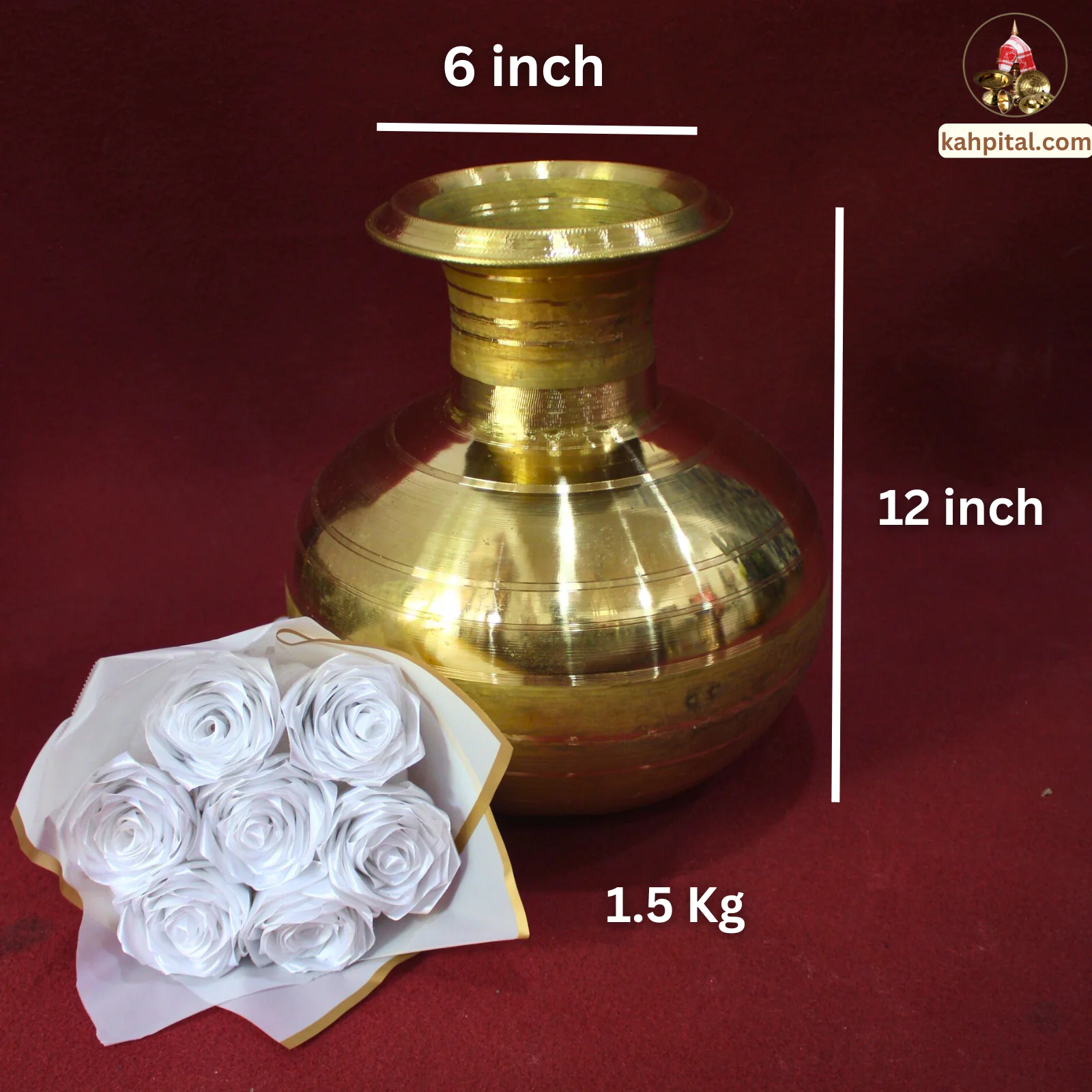 Metal Vase with Artificial White Rose Bouquet for Home Decor
