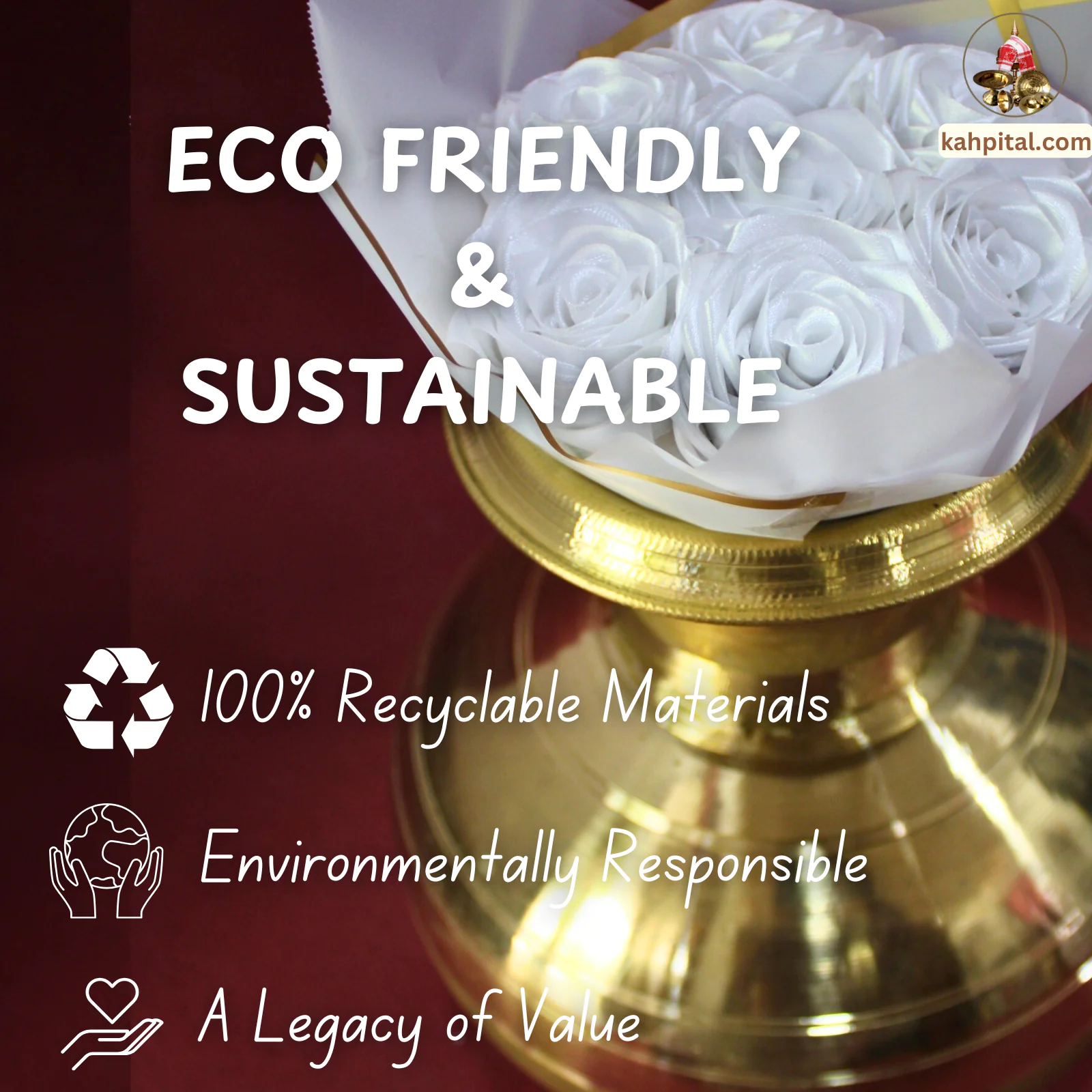 Metal Vase with Artificial White Rose Bouquet for Home Decor