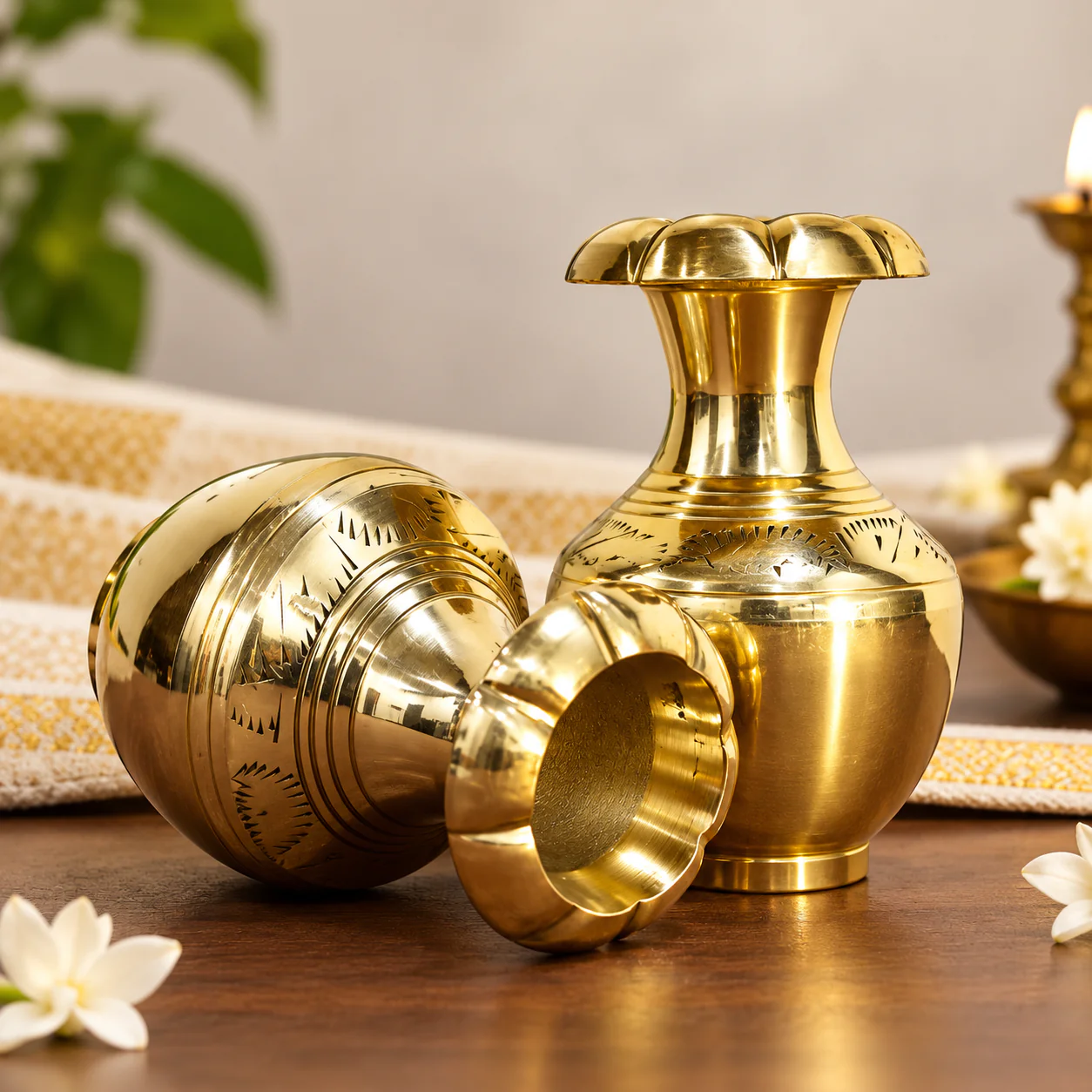 Premium Brass Home Decor Showpiece 1 Pair (Miniature Kalash) for Home Decor