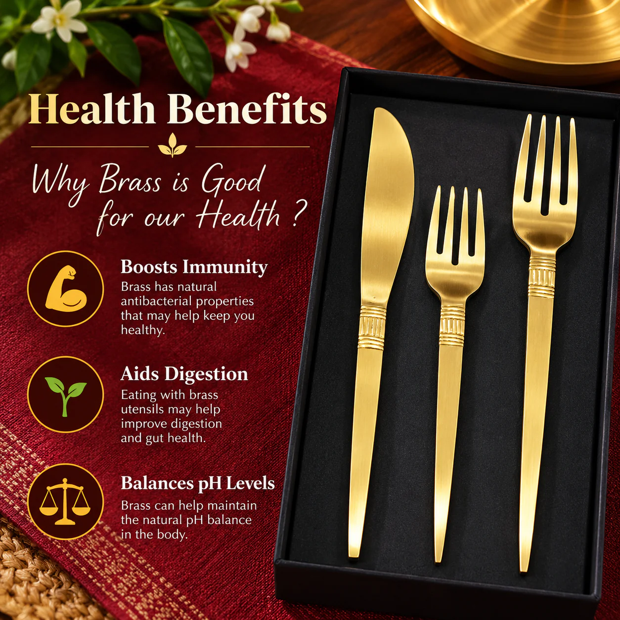 Premium Engraved Brass Cutlery Set – A Fusion of Tradition, Health & Elegance