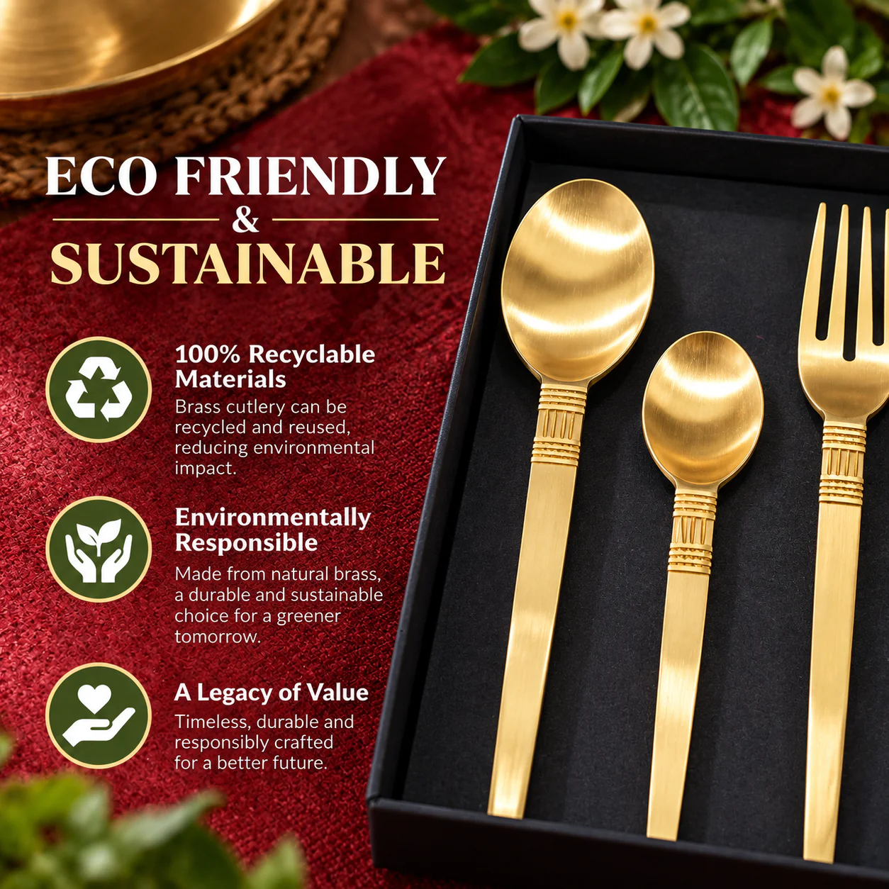 Premium Engraved Brass Cutlery Set – A Fusion of Tradition, Health & Elegance