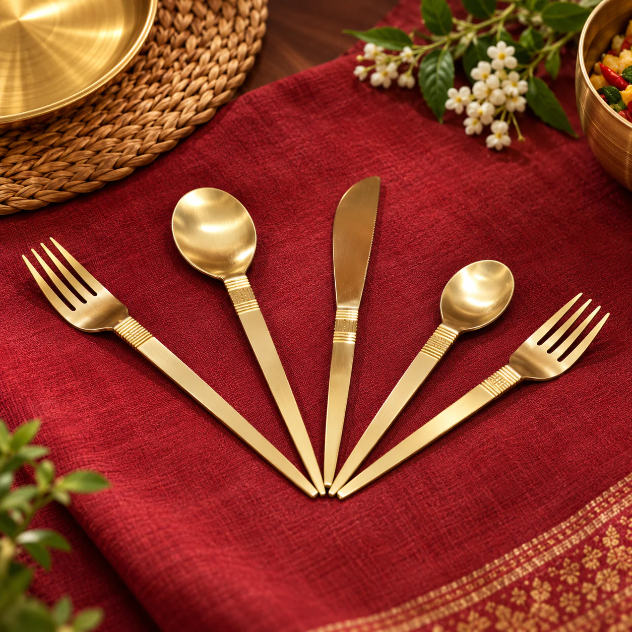 Premium Engraved Brass Cutlery Set – A Fusion of Tradition, Health & Elegance