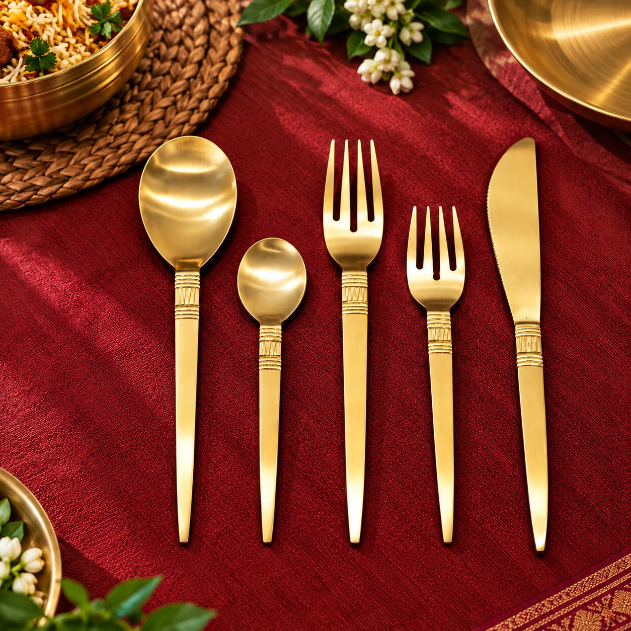 Premium Engraved Brass Cutlery Set – A Fusion of Tradition, Health & Elegance
