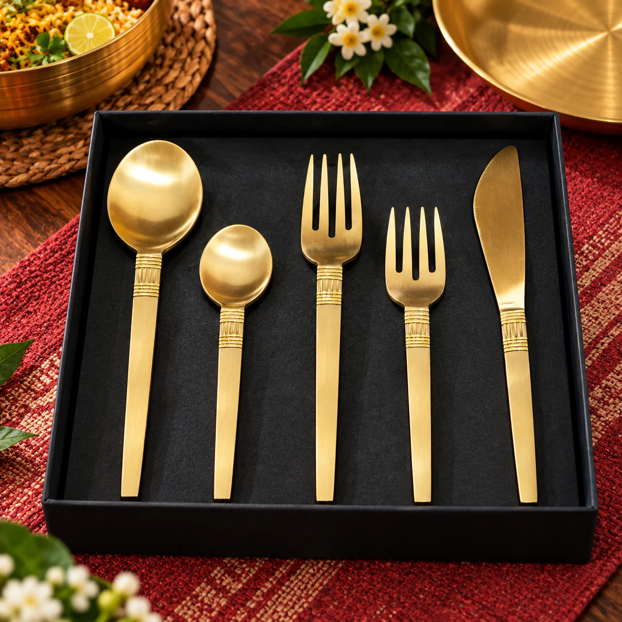 Premium Engraved Brass Cutlery Set – A Fusion of Tradition, Health & Elegance
