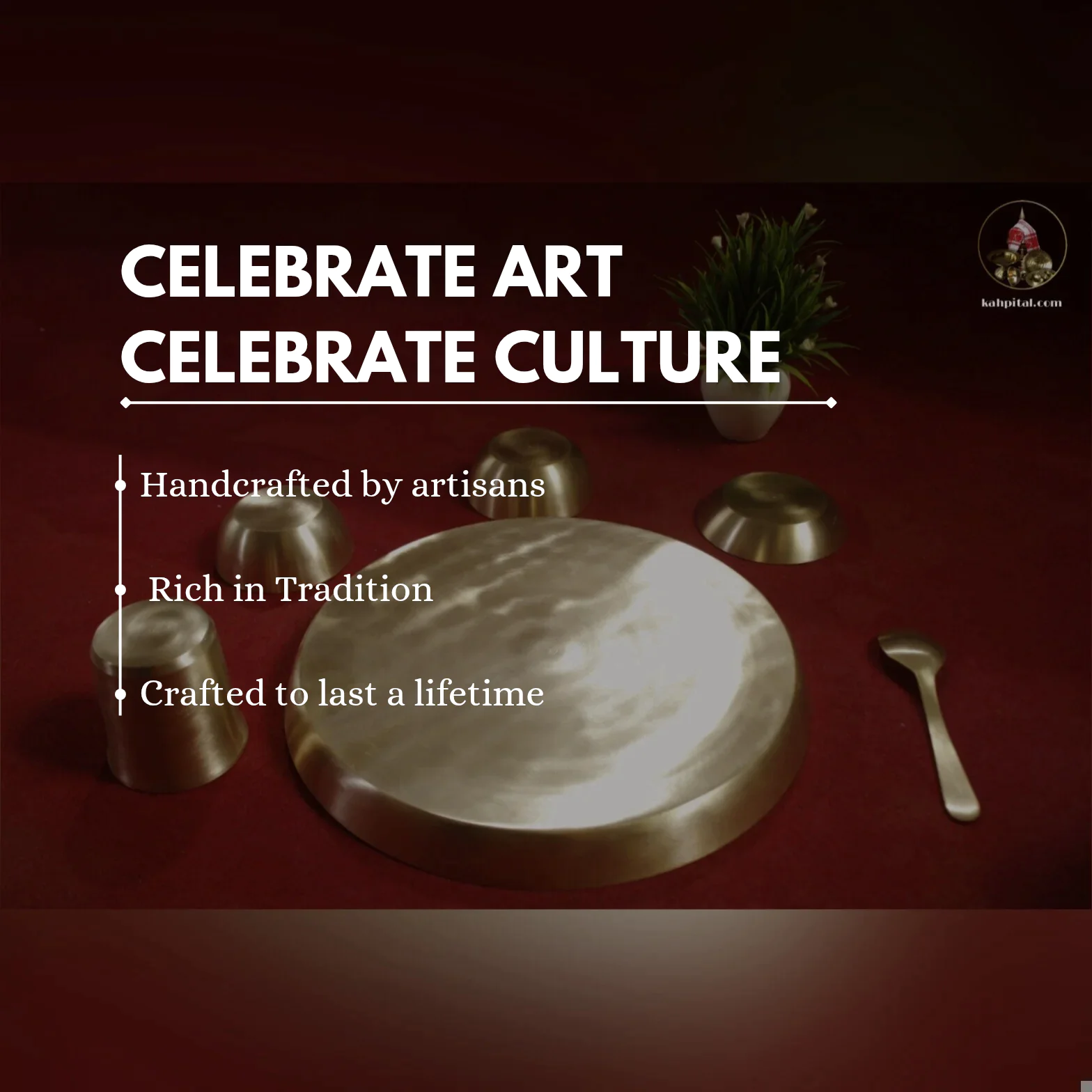 Premium Handmade Kansa Dinner Set – Traditional Elegance with Ayurvedic Benefits (Curved Rim)-KahPital.com