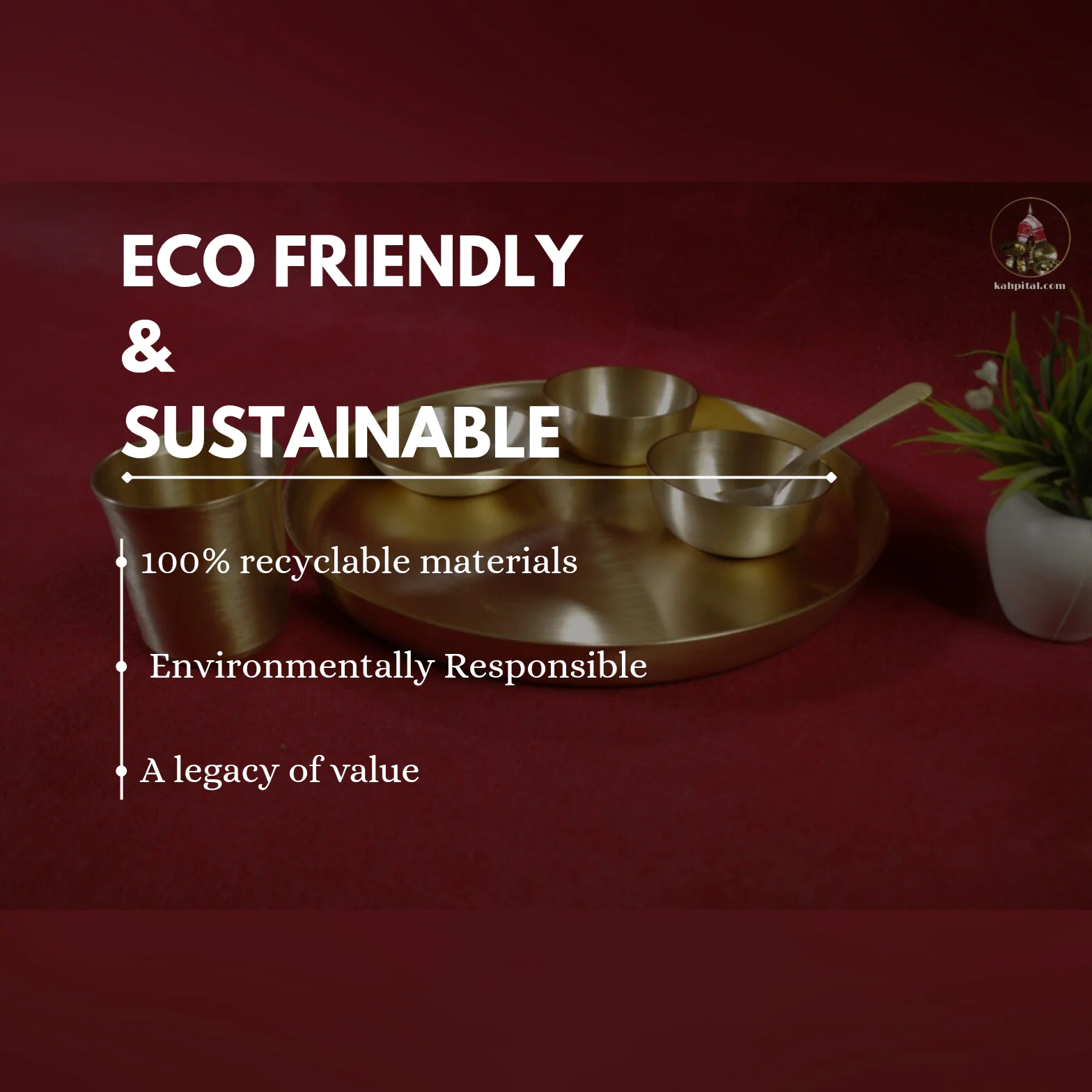 Premium Handmade Kansa Dinner Set – Traditional Elegance with Ayurvedic Benefits (Curved Rim)-KahPital.com