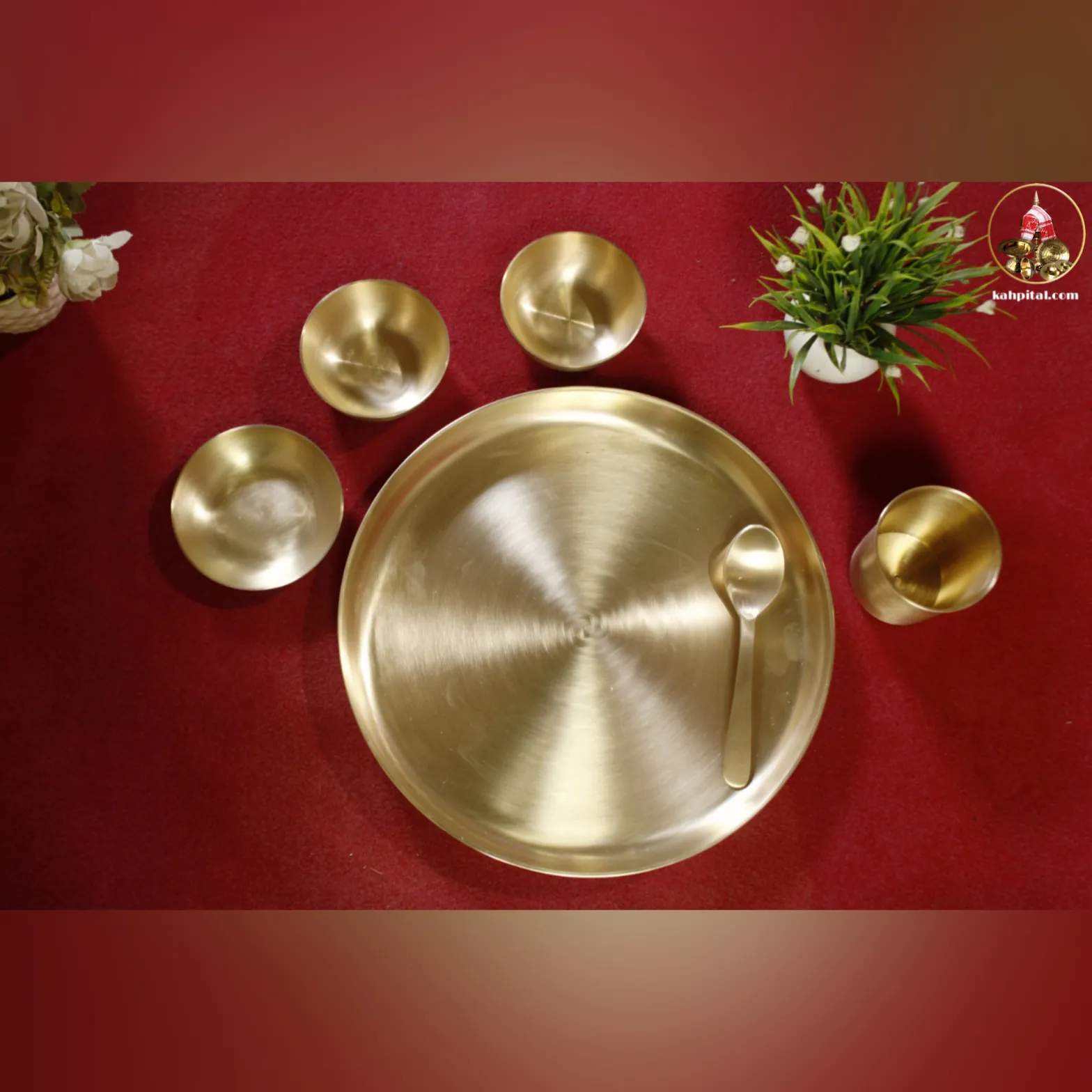 Premium Handmade Kansa Dinner Set – Traditional Elegance with Ayurvedic Benefits (Curved Rim)-KahPital.com