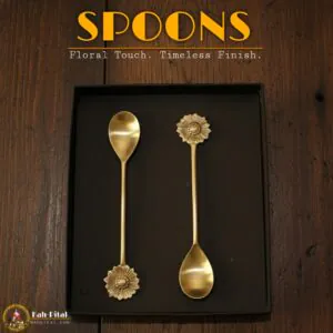 Premium Handmade Brass Floral Spoon – Set of 2 (7 Inch | Matte Finish | Handcrafted)