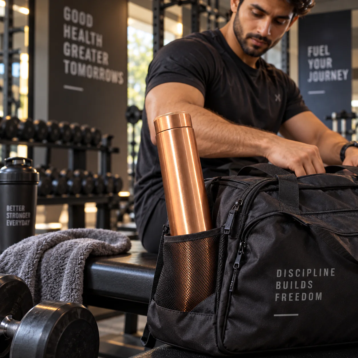 1 Litre Copper Water Bottle with Glass | Classic Design