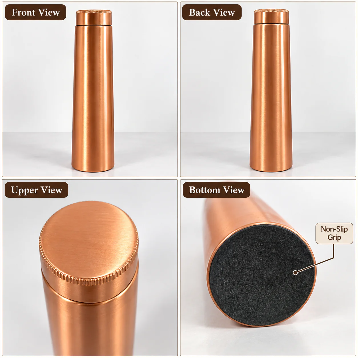 1 Litre Copper Water Bottle with Glass | Classic Design