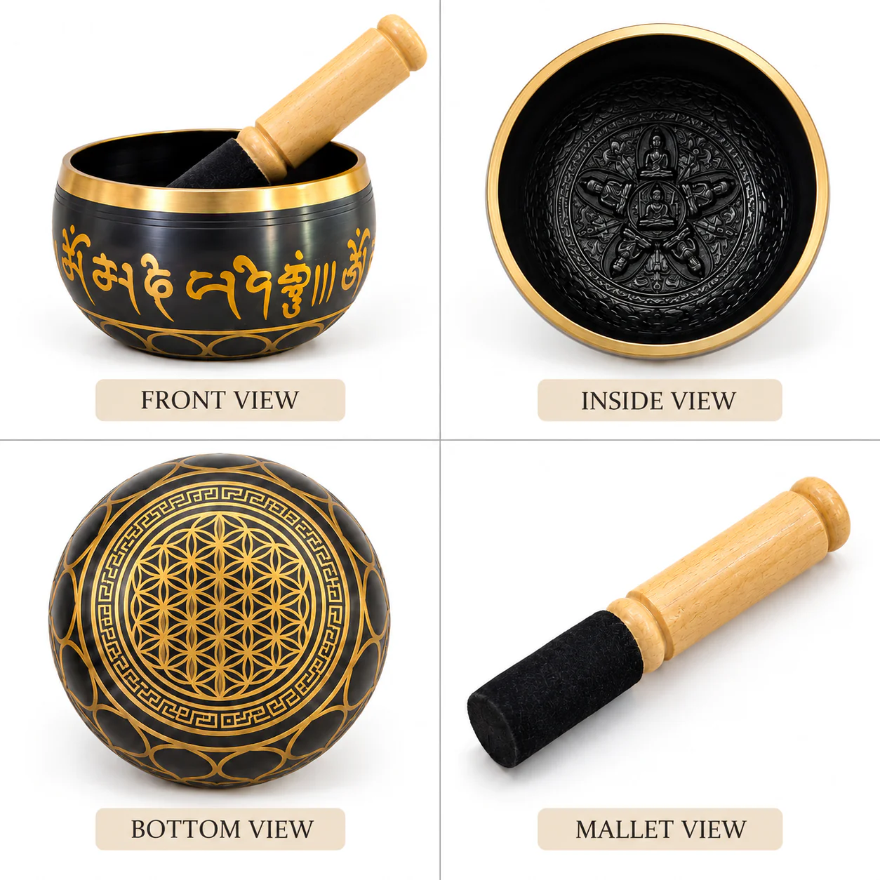 KahPital Brass Meditation Singing Bowl with Five Buddha Design Inside